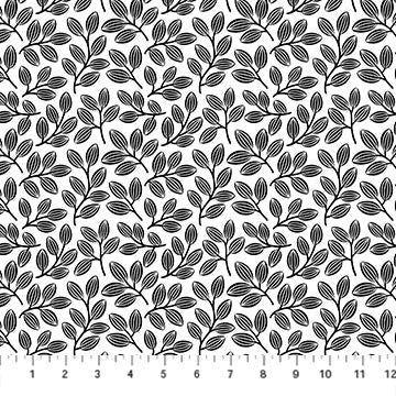 Northcott - Simply Neutral 2 - 23914-99 - Small Leaf Toss - White Black
