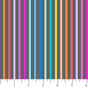 Colorful striped fabric with a ruler at the bottom
