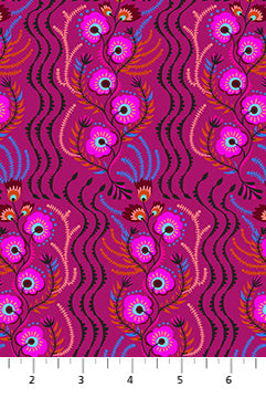 Fuchsia fabric with abstract floral pattern on a pink background