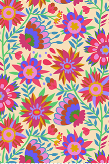 Colorful floral pattern on a beige background