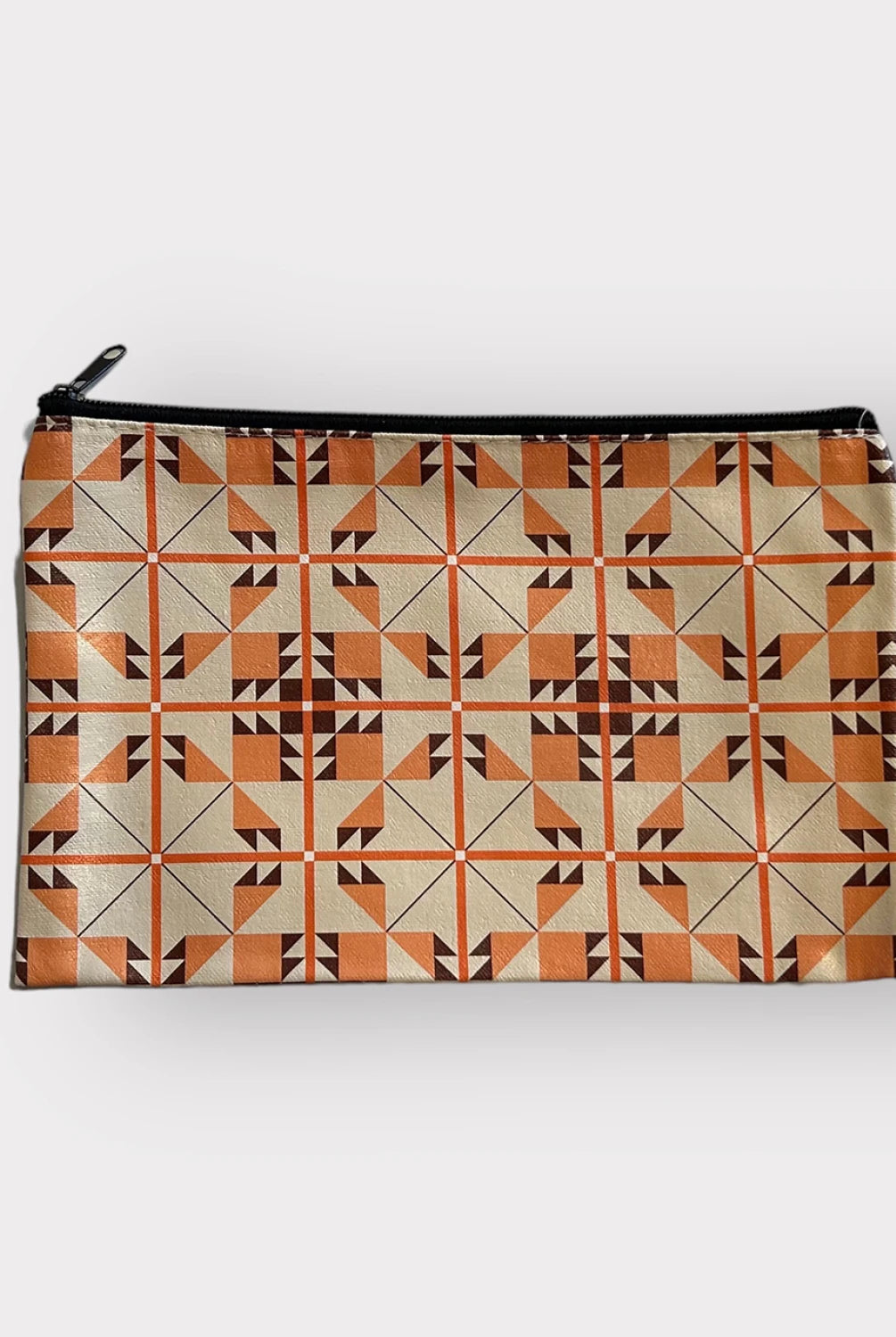 Pouch with geometric pattern on a white background