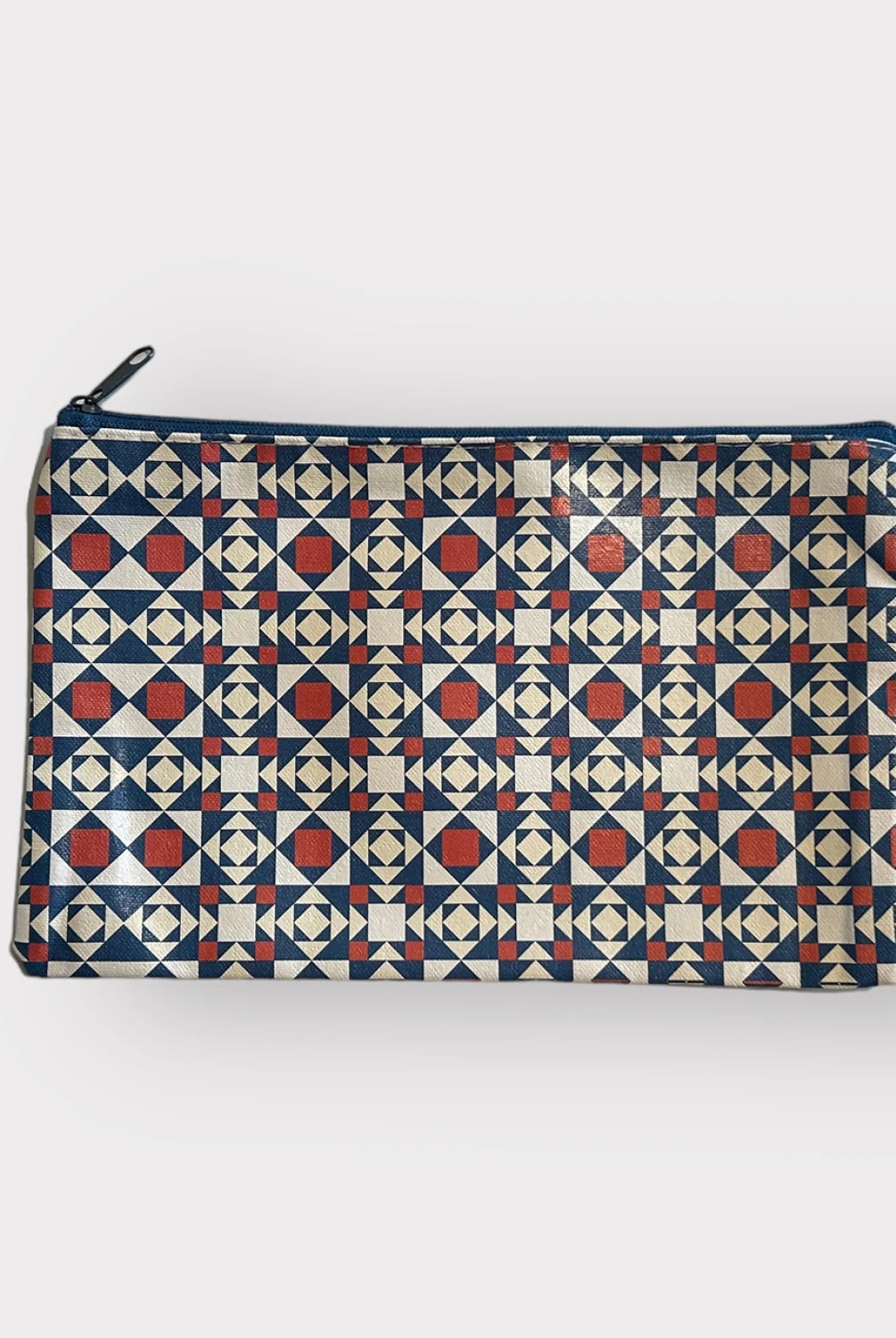 Pouch with geometric pattern on a white background