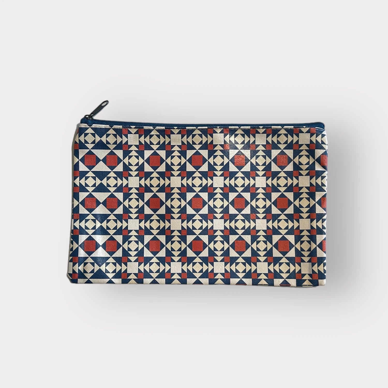 Pouch with geometric pattern on a white background