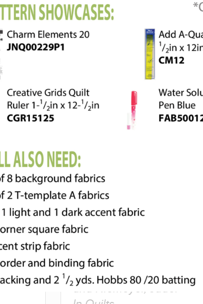 Textual list of quilt-making materials and tools on a white background Clockworx cut Loose Quilt Pattern - By Judy Niemeyer - Carmon's Quilt Shop