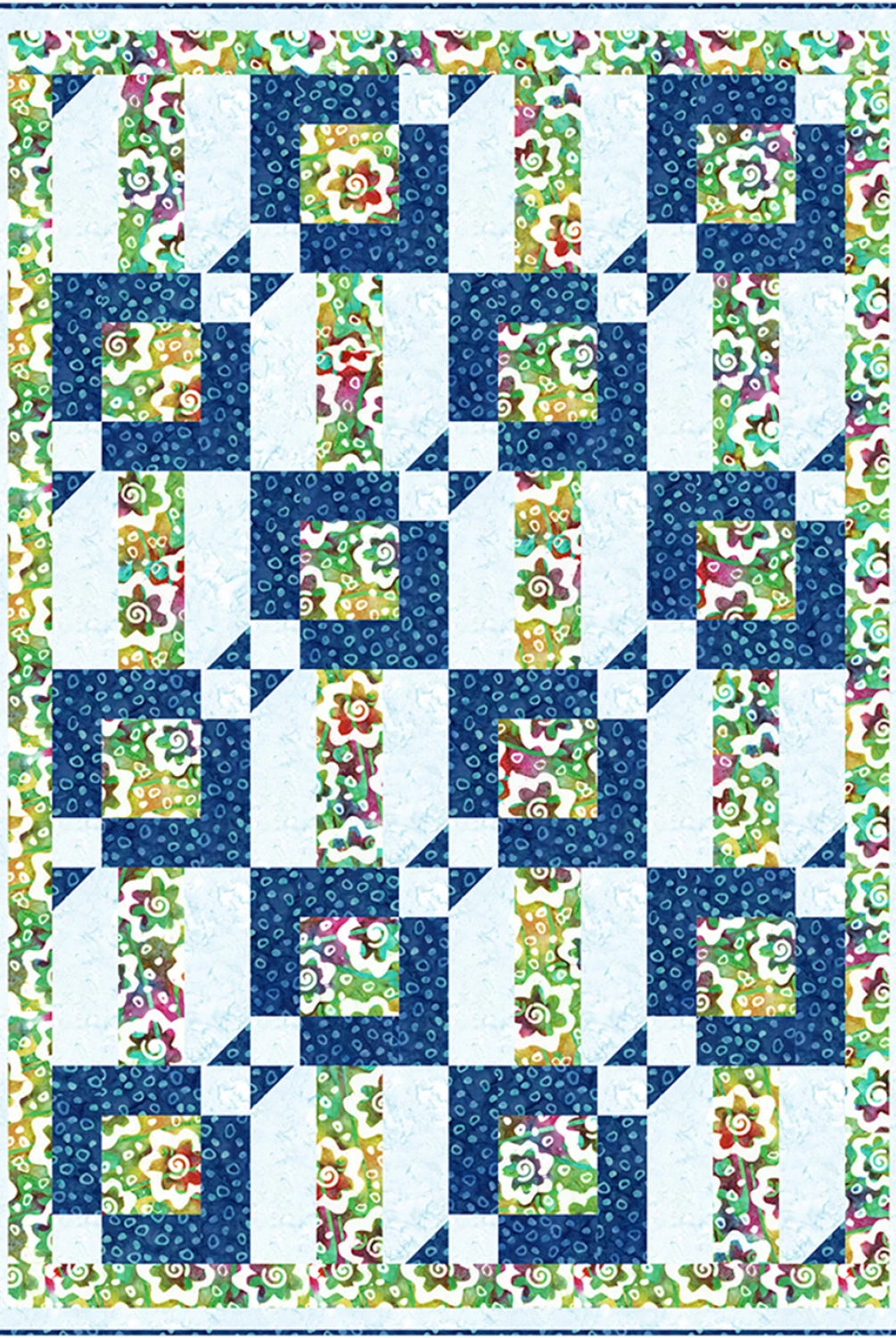 Quilt with floral pattern on a blue background