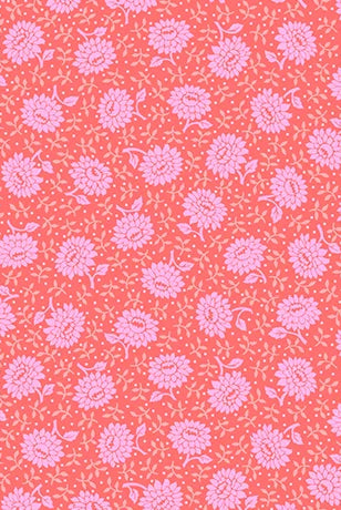 Pink floral pattern on a coral background Floral Flirtation Floral Dot Bubblegum - 31053-P - QT Fabrics - Carmon's Quilt Shop