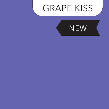 Purple color swatch with 'Grape Kiss' text and a label saying 'NEW'. Grape Kiss Northcott Colorworks Solid- 9000-851 Carmon's Quilt Shop