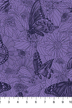 Butterfly and floral pattern on a purple background