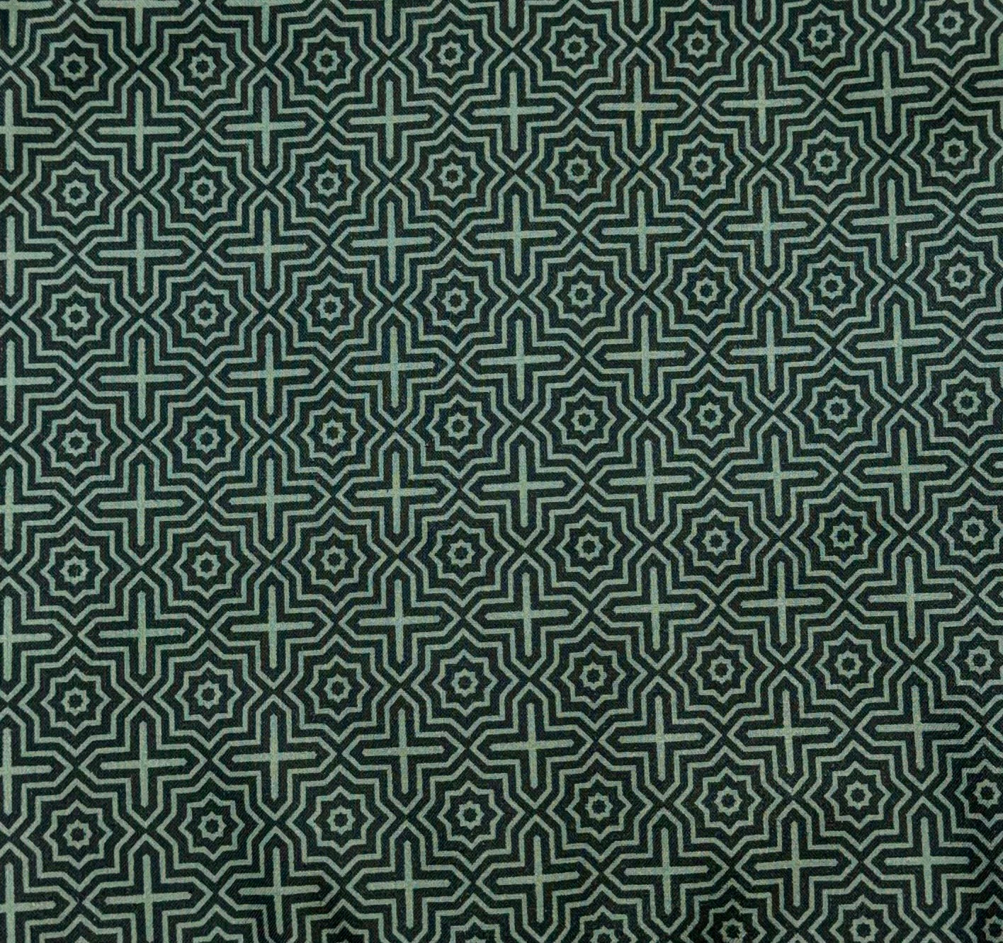 Geometric patterned fabric with a black and white design on a dark green background Modern Green/Blue Wide Backing 3 Yards 108" x 108" - Carmon's Quilt Shop