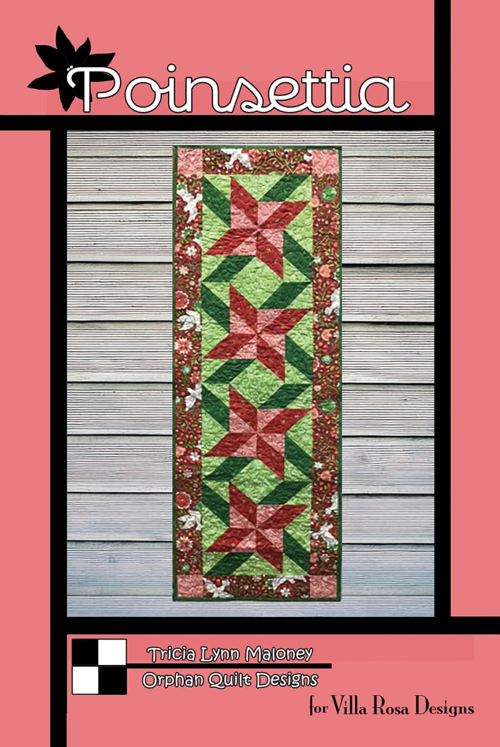 Cover of 'Poinsettia' by Trisha Lynn Maloney with a quilt design on a pink background. Quilt Pattern