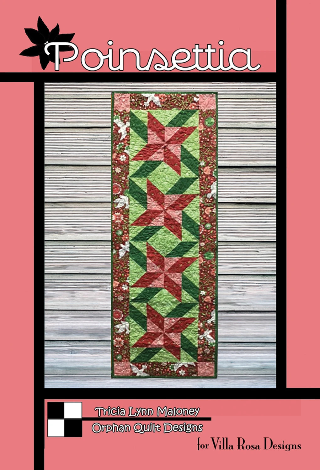 Cover of 'Poinsettia' by Trisha Lynn Maloney with a quilt design on a pink background. Quilt Pattern