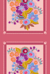 Pattern of colorful floral designs on a pink background with 'RUNNING YARDAGE' text above.