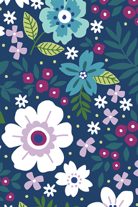Colorful floral pattern on a blue background Seaside Garden Cobalt 108" Wide #178137-60B Benartex Fabric Carmons Quilt Shop