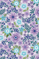 Pattern of purple and blue flowers on a light blue background Seaside Garden Lavender Wide Fabric 108" - Benartex #178137-60 - Carmon's Quilt Shop