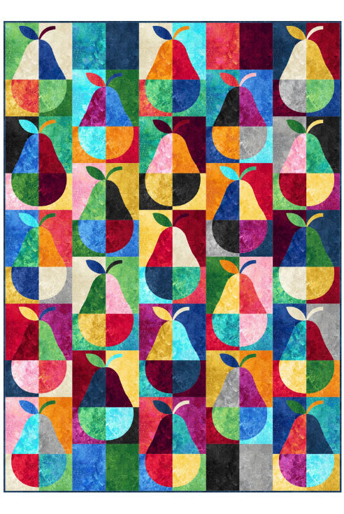 Colorful quilt with geometric pear pattern on a white background Carmon's Quilt Shop