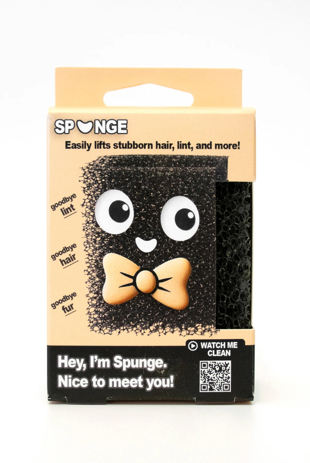 Sponge packaging with cartoon face design on a white background