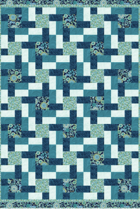 Quilt with blue and white geometric pattern