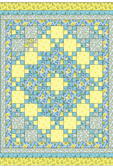 Quilt with yellow and blue patterned squares Sunny Skies Quilt Kit - Riley Blake Fabrics - Finished Size 59" x 71" - Carmon's Quilt Shop