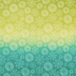 Gradient pattern of white floral shapes on a green and blue background