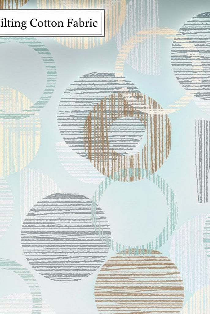 Carmon's Quilt Shop QT Fabrics 118 inch wide dusty aqua cotton quilting fabric with overlapping geometric circles