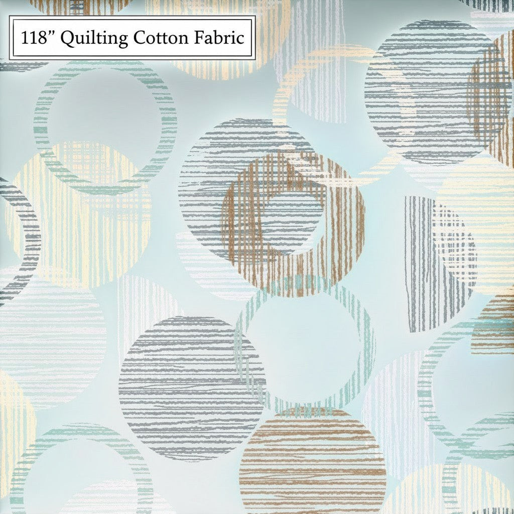 Carmon's Quilt Shop QT Fabrics 118 inch wide dusty aqua cotton quilting fabric with overlapping geometric circles