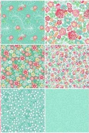 Carmon's Quilt Shop Quilting in Bloom fat quarter bundle featuring 13 floral 100% cotton fabric prints in pink and teal