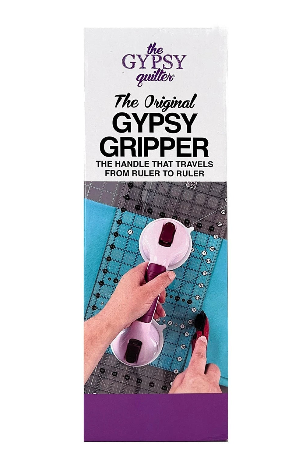 Carmon's Quilt Shop The Original Gypsy Quilter Gypsy Gripper purple plastic ruler handle for safe fabric cutting