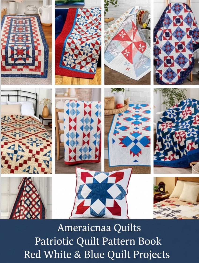 Carmon's Quilt Shop Americana Quilts book featuring red, white, and blue patriotic quilt and home decor patterns