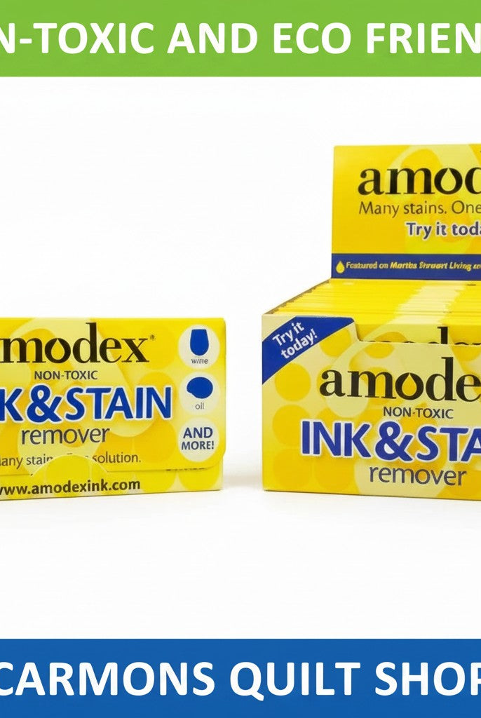 Carmon's Quilt Shop Amodex ink and stain remover trial pack featuring non-toxic eco-friendly cleaning solution