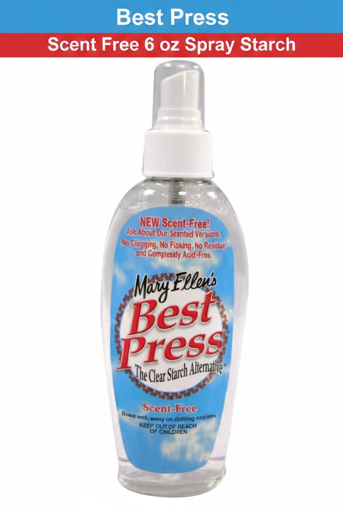 Carmon's Quilt Shop 6 oz bottle of Mary Ellen Products Best Press scent-free spray starch for quilting and sewing