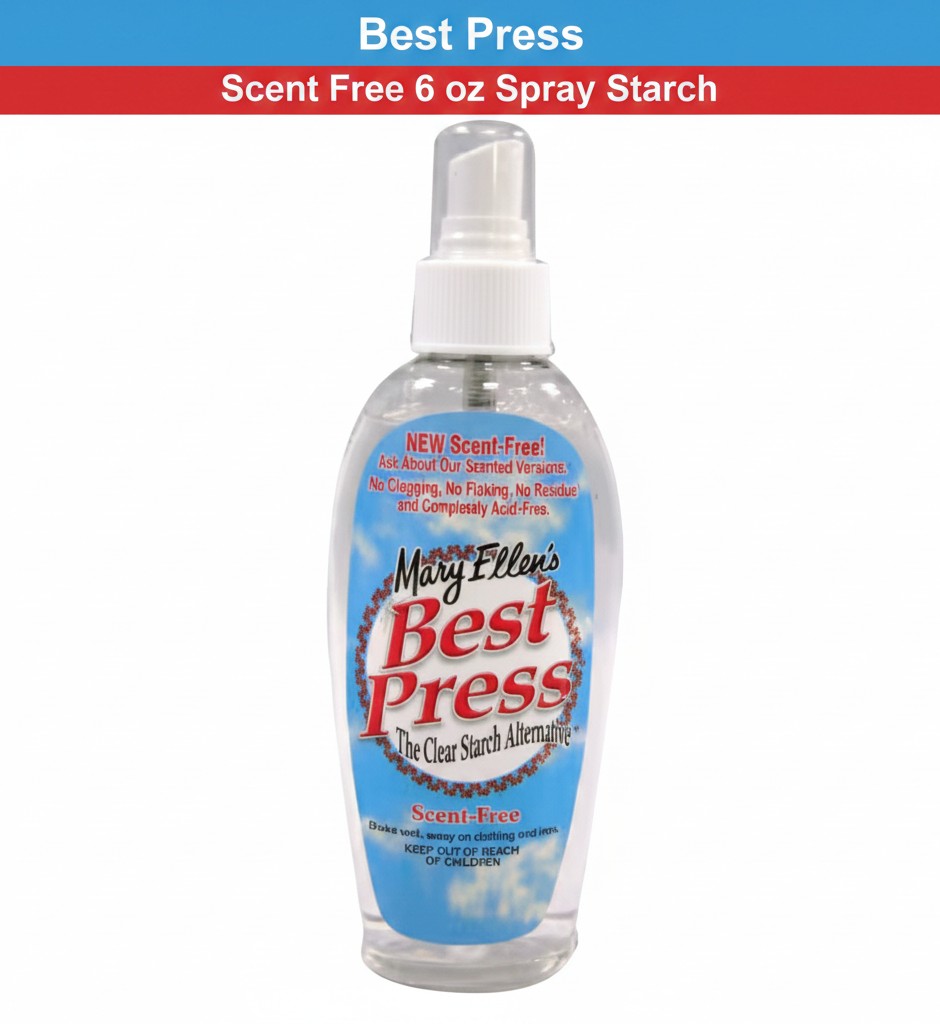 Carmon's Quilt Shop 6 oz bottle of Mary Ellen Products Best Press scent-free spray starch for quilting and sewing