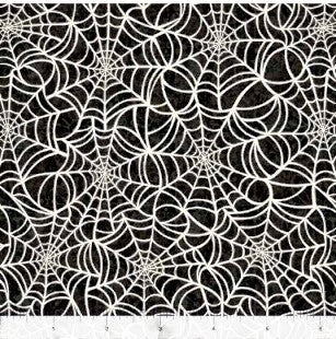 Carmon's Quilt Shop QT Fabrics black cotton quilting fabric with an intricate white spiderweb pattern