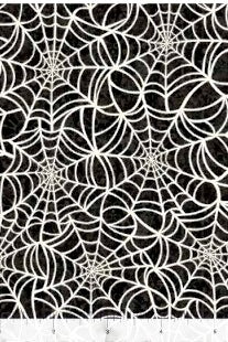 Carmon's Quilt Shop QT Fabrics black cotton quilting fabric featuring an intricate white spiderweb pattern