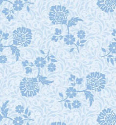 Carmon's Quilt Shop light blue floral fabric with intricate swirling patterns and flower motifs for quilting