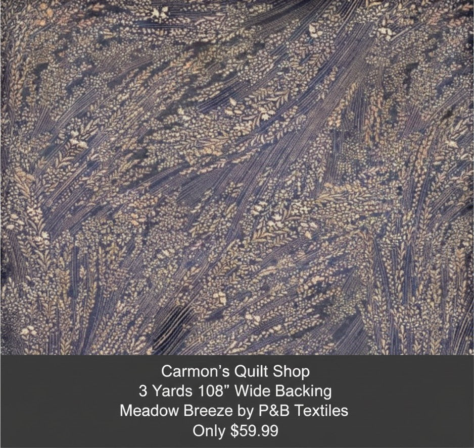 Carmon's Quilt Shop Meadow Breeze brown floral 108-inch wide cotton quilt backing fabric