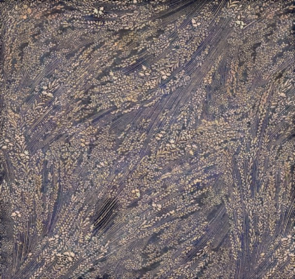 Carmon's Quilt Shop Meadow Breeze brown floral 108-inch wide cotton quilt backing fabric with intricate botanical print.