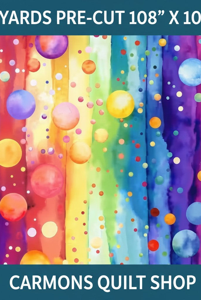Carmon's Quilt Shop Bubble Pops multi-colored wide backing fabric with a playful bubble texture pattern.