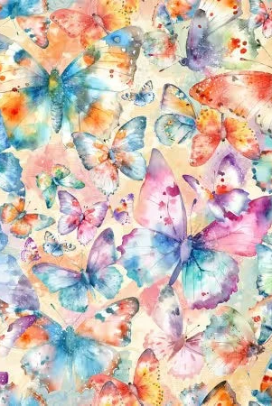 Carmon's Quilt Shop Butterfly Wishes cream cotton fabric with colorful watercolor butterflies and floral accents