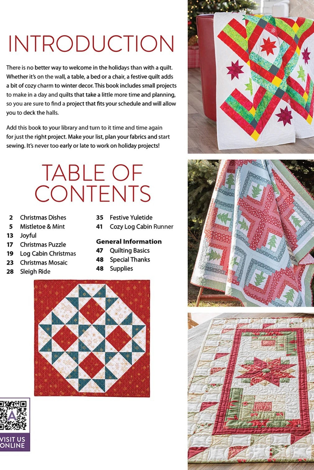 Carmon's Quilt Shop Christmas Quilting Festive Stitches pattern book showing various holiday quilt designs and projects