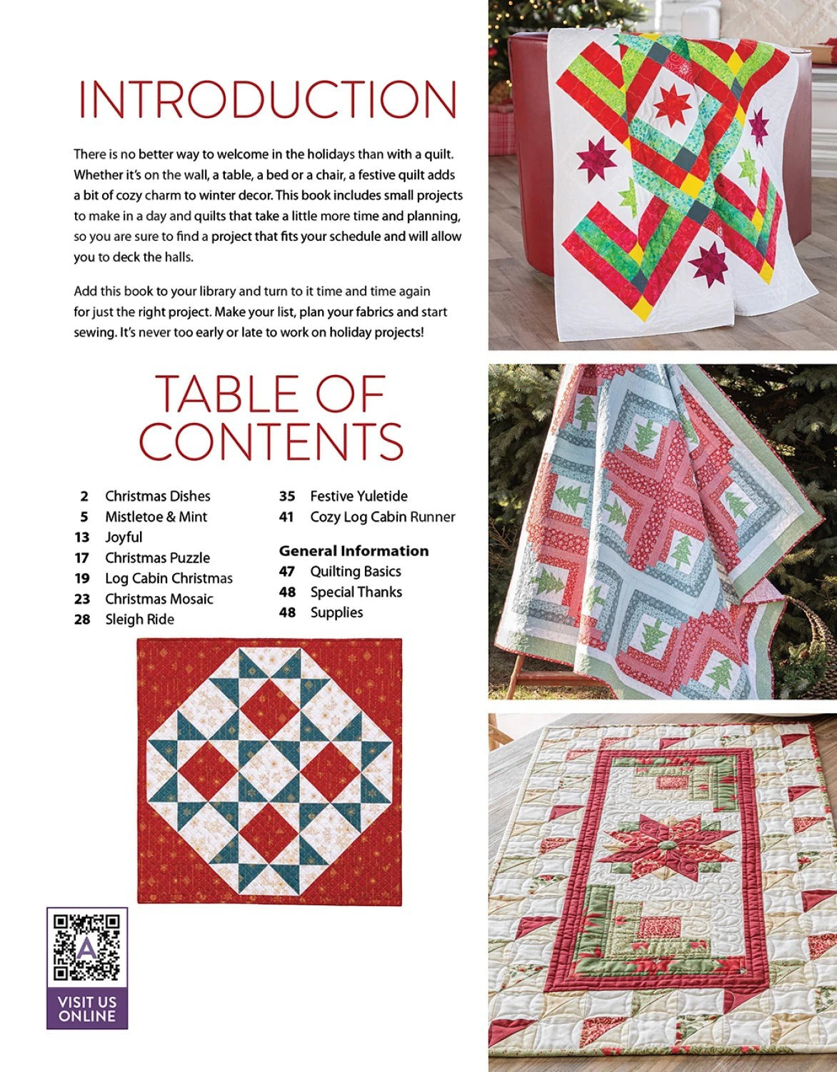 Carmon's Quilt Shop Christmas Quilting Festive Stitches pattern book showing various holiday quilt designs and projects