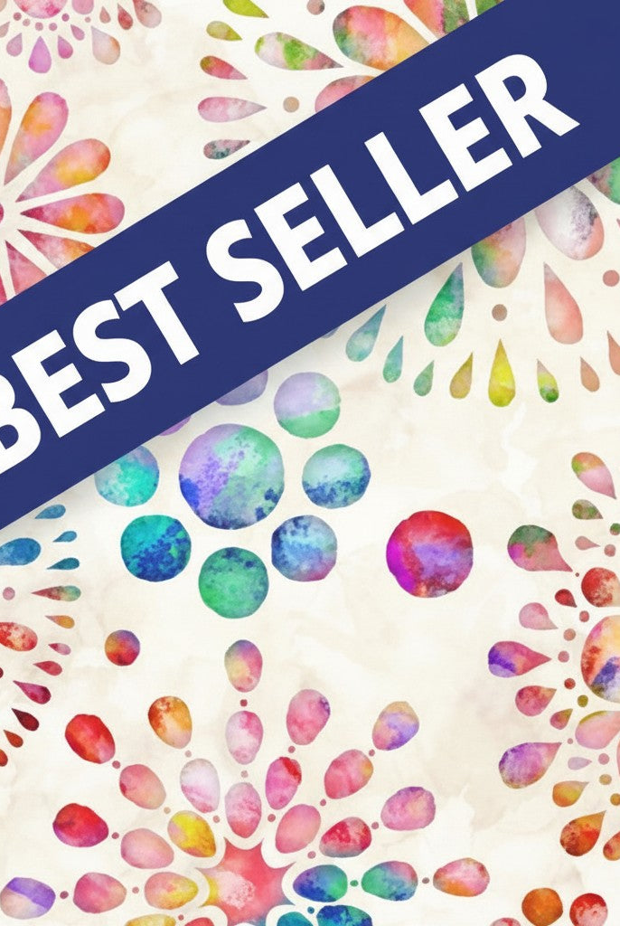 Carmon's Quilt Shop Circle Medallion 108 inch wide cotton backing fabric with colorful watercolor floral patterns