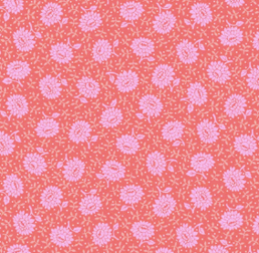 Carmon's Quilt Shop floral cotton fabric in coral pink with light pink flower patterns for quilting projects