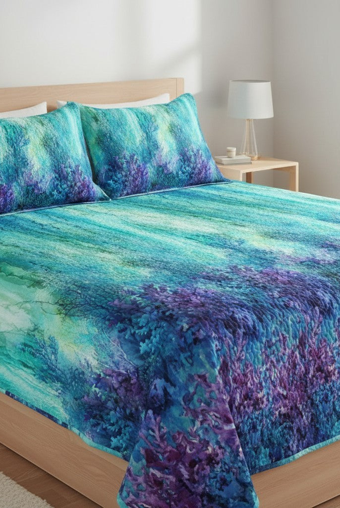 Carmon's Quilt Shop Coral Reef turquoise multi 100% cotton wide backing fabric, 3 yards 108" x 108", featuring underwater coral and sea life.