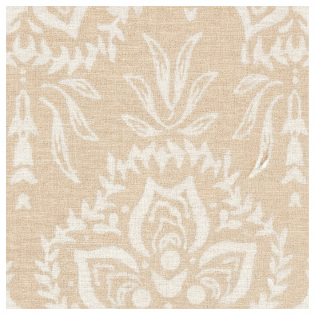 Carmon's Quilt Shop Light As Air cream 100% cotton fabric with a white botanical floral pattern