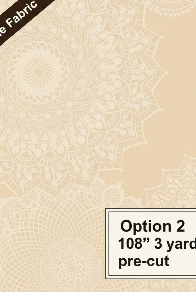 Carmon's Quilt Shop Dancing Doilies natural 108-inch wide quilt backing fabric with elegant lace-inspired patterns.