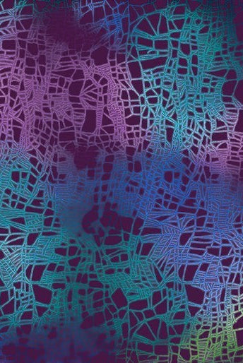 Carmon's Quilt Shop Dragonfly Wonder cotton fabric featuring a vibrant purple and teal abstract dragonfly wing pattern.