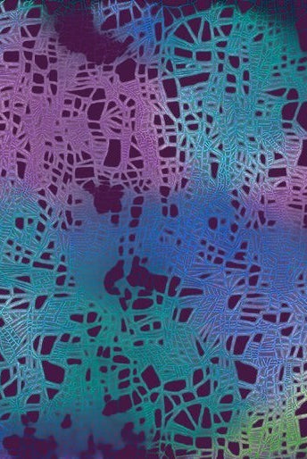 Carmon's Quilt Shop Dragonfly Wonder cotton fabric featuring a vibrant purple and teal abstract dragonfly wing pattern