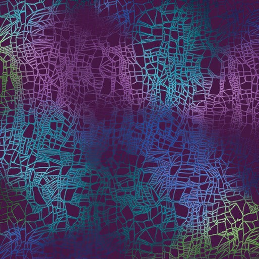 Carmon's Quilt Shop Dragonfly Wonder cotton fabric with a purple and teal abstract dragonfly wing pattern