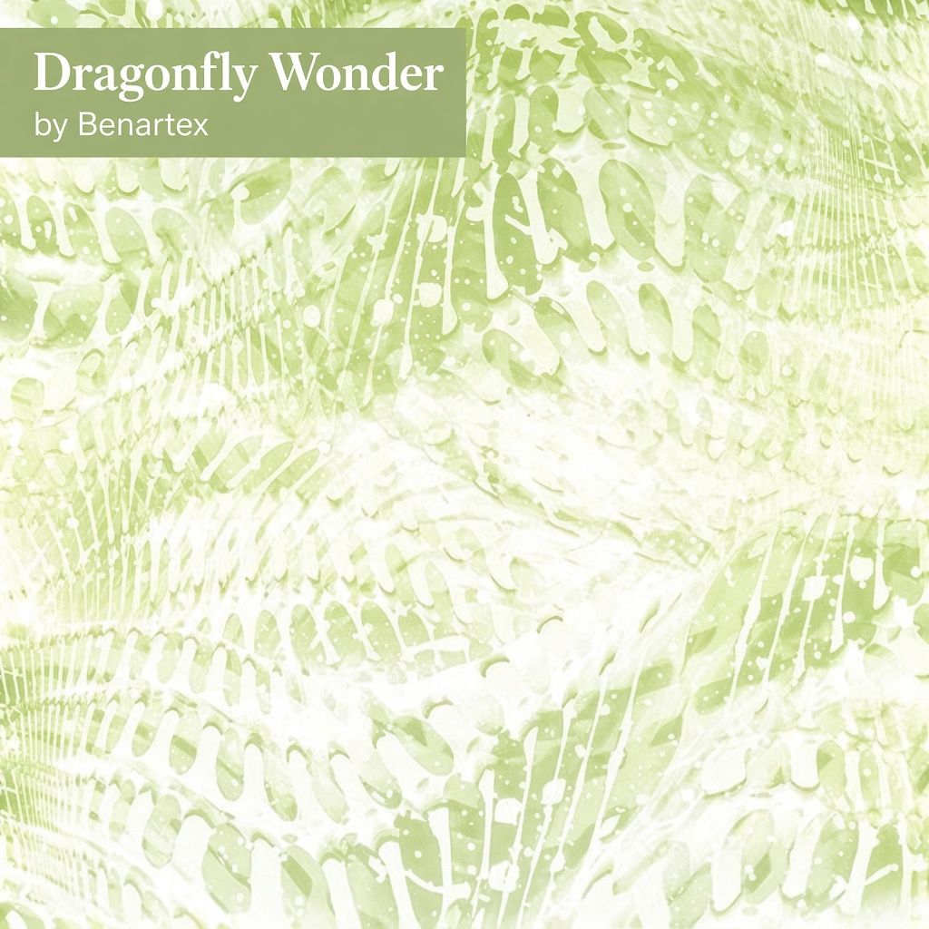 Carmon's Quilt Shop Dragonfly Wonder green cotton fabric with abstract nature-inspired patterns by Benartex