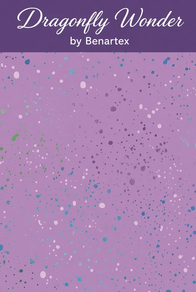 Carmon's Quilt Shop Dragonfly Wonder lavender fabric with speckled paint splatter pattern by Benartex